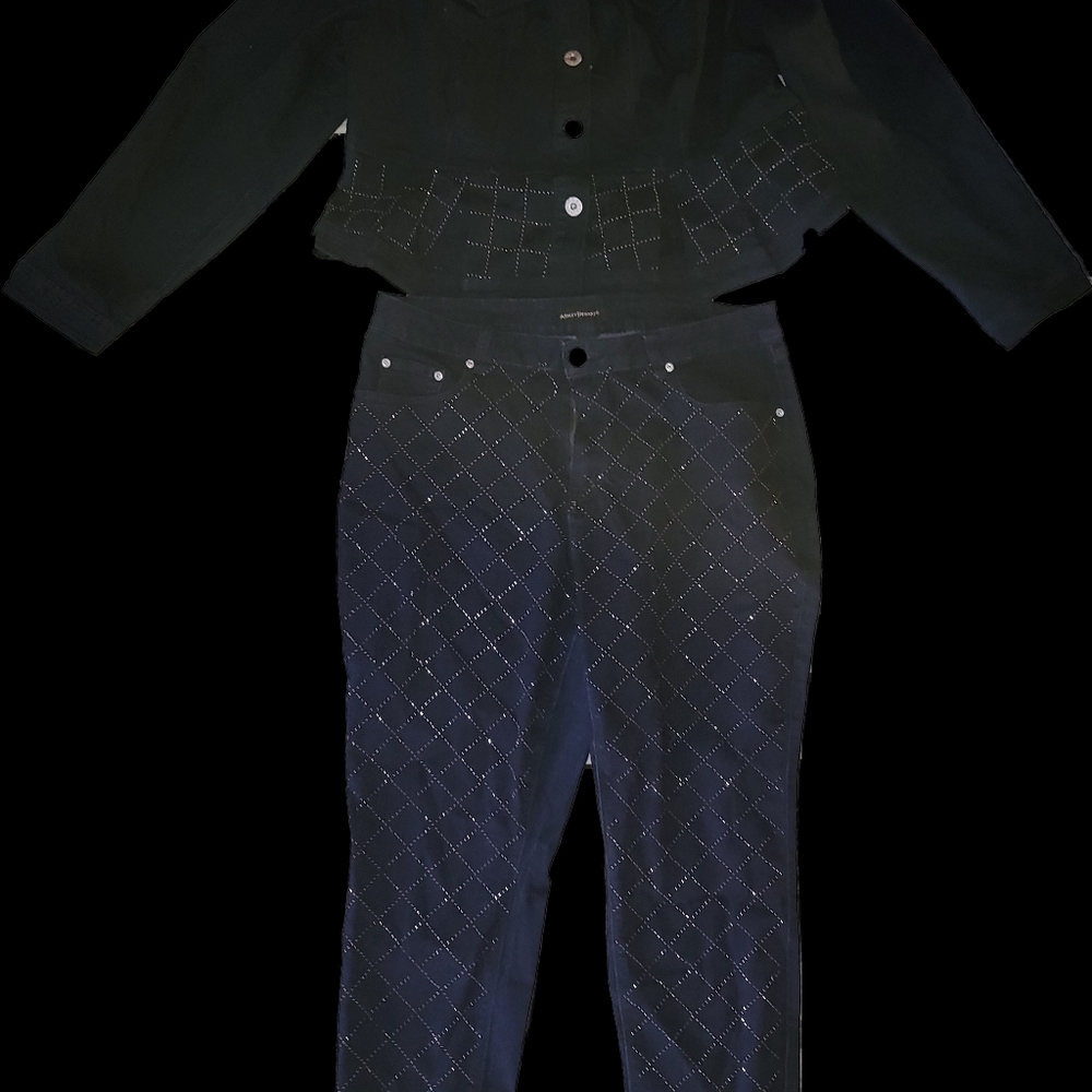 Ashley Stewart Denim Rhinestone Suit